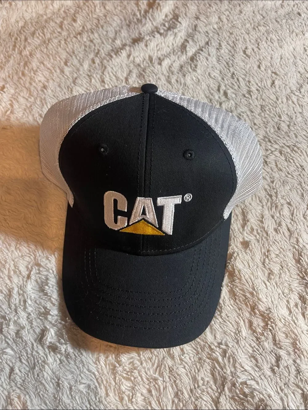 CAT trucker Cap - Black and White with Yellow Accent NEW